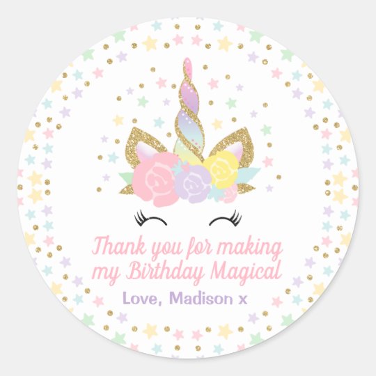 Unicorn Pink Amp Gold Party Favour Tag Sticker Seal Zazzle Com