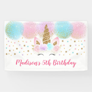 Unicorn Pink Gold Rainbow Girl Birthday Banner