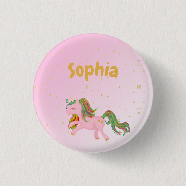 Unicorn Pink Gold Spots Girly Cute Button (Front)