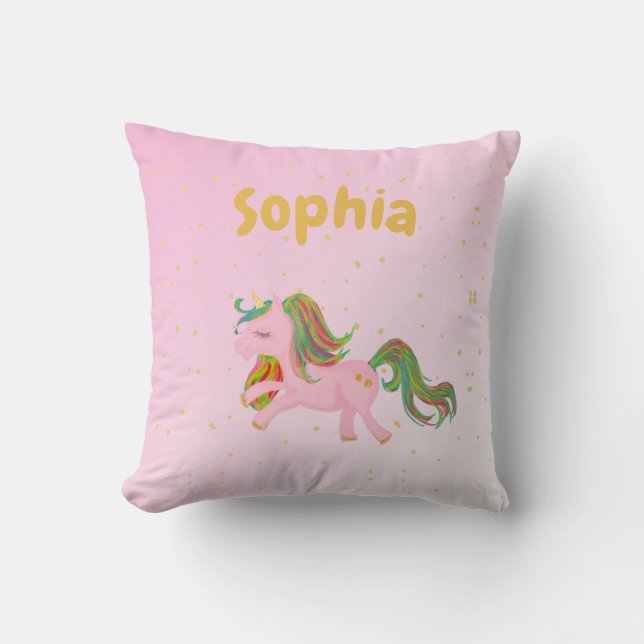Unicorn Pink Gold Spots Girly Cute Throw Pillow (Front)