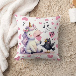 Unicorn Pink Hearts Throw Pillow