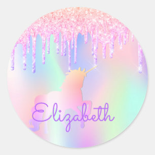 Unicorn pink holographic birthday classic round sticker
