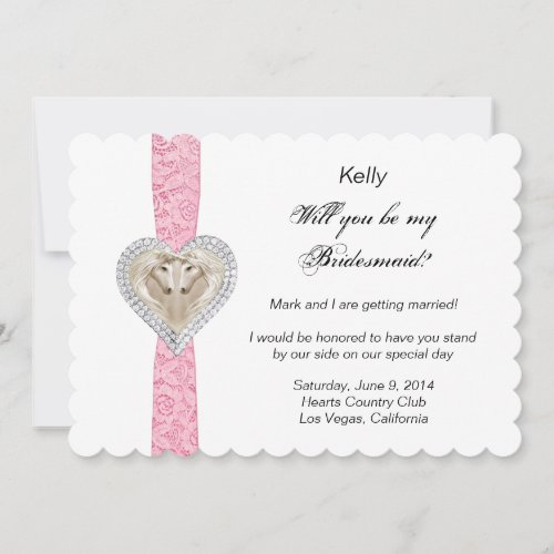 Unicorn Pink Lace Wedding Bridesmaid Card