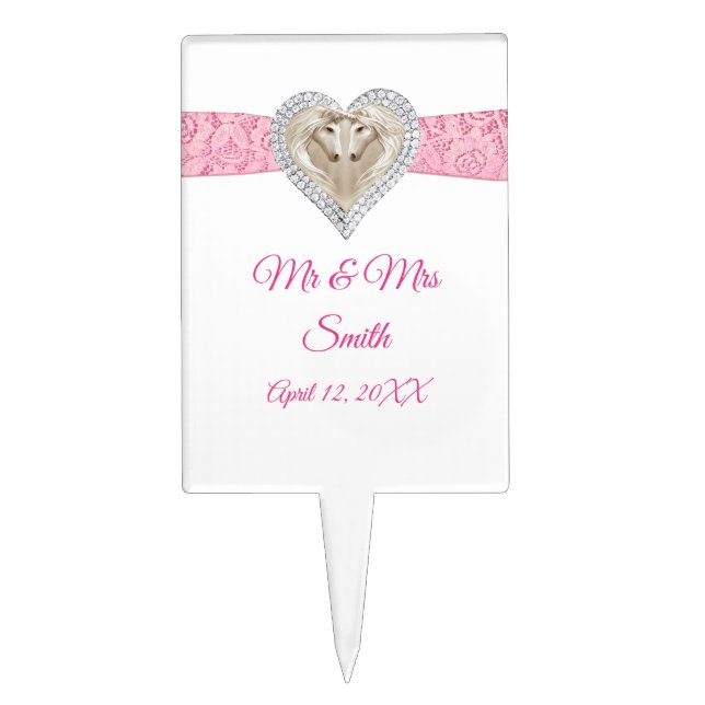 Unicorn Pink Lace Wedding Cake Topper (Front)