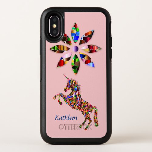 Unicorn Pink Magical Whimsical Glitter Personalize OtterBox Symmetry iPhone XS Case
