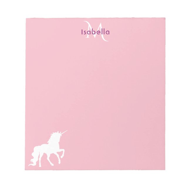 Unicorn pink monogram name  notepad (Front)