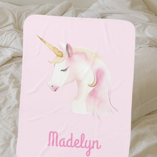 Unicorn pink name baby blanket