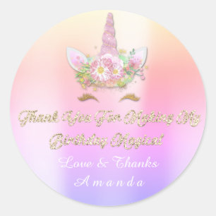 Unicorn Pink Party Favor Thank You Pastel Ombre Classic Round Sticker