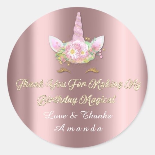 Unicorn Pink Party Favor Thank You Pastel Rose Classic Round Sticker