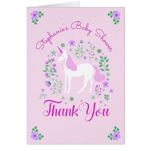Unicorn Pink Personalized Baby Shower Thank You (Front)