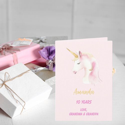 Unicorn pink photo girl birthday card