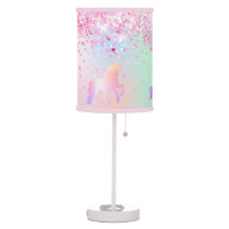 Unicorn pink purple confetti name table lamp