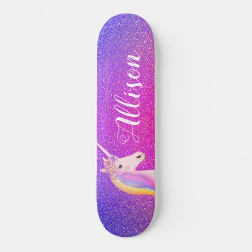 Unicorn Pink Purple Glitter Sparkles Personalized  Skateboard