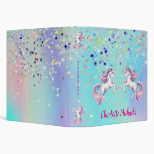 Unicorn pink purple holographic back to school 3 ring binder