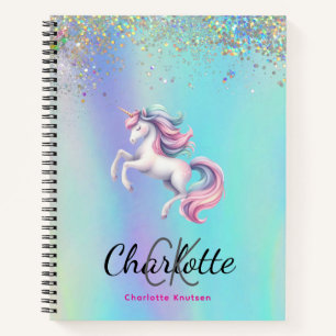 Unicorn pink purple holographic back to school notebook