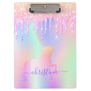 Unicorn pink purple holographic drips clipboard