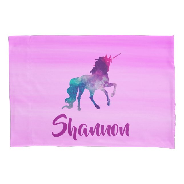 Unicorn pink purple name girl pillow case (Front)