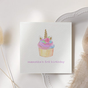 Unicorn Pink Purple Pastel Cupcake Birthday Party Napkins