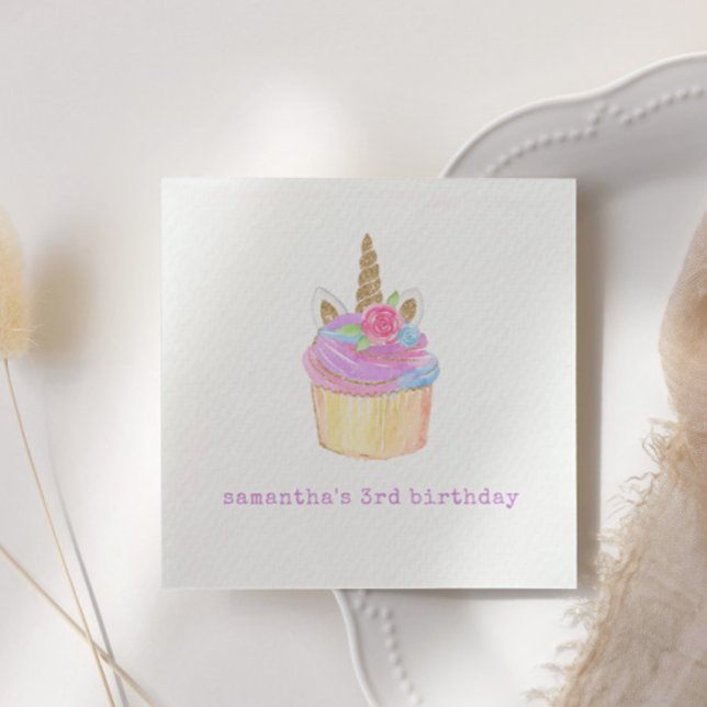 Unicorn Pink Purple Pastel Cupcake Birthday Party Napkins (Creator Uploaded)