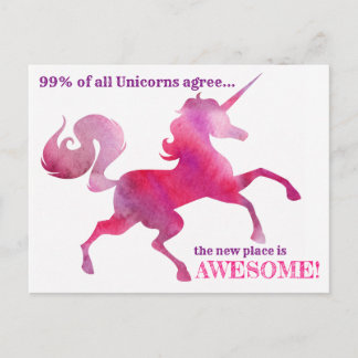 Unicorn Pink Purple Watercolor New Address Card