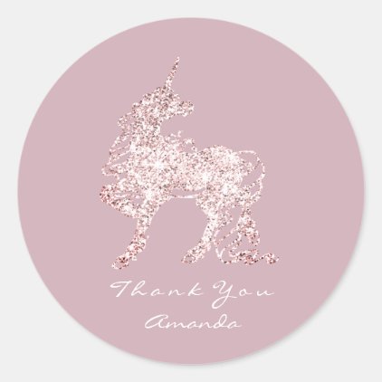 Unicorn Pink Red Bean Metallic Horse Star Thank Classic Round Sticker