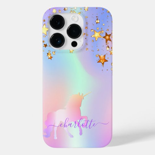 Unicorn pink rose gold blush stars holographic Case_Mate iPhone 14 pro case