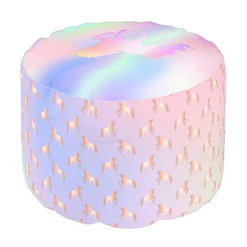 Unicorn pink rose gold rainbow colored purple mint pouf