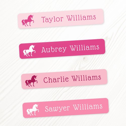Unicorn pink shades kids waterproof name labels