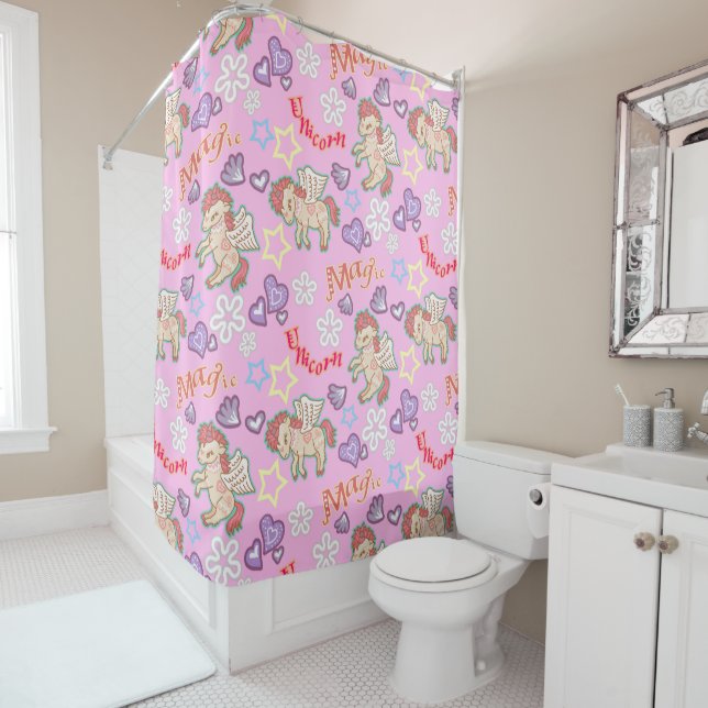 Unicorn Pink Shower Curtain (In Situ)