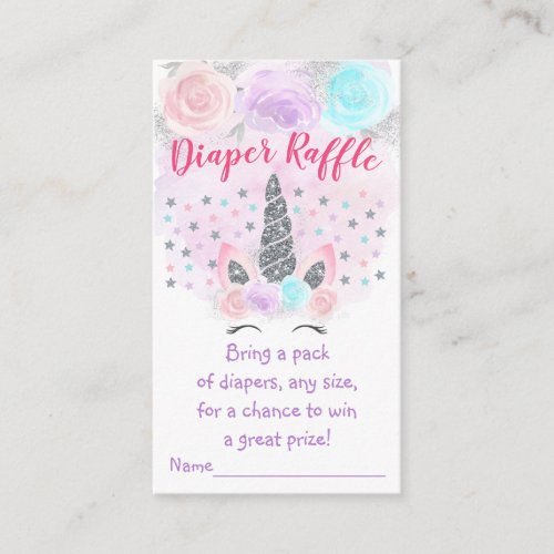 Unicorn Pink  Silver Diaper Raffle Tickets Enclosure Card