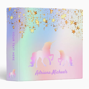 Unicorn pink stars holographic girl 3 ring binder