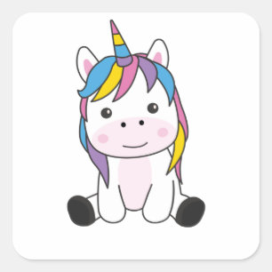 Unicorn Pink Unicorns Kawaii Animals For Kids Square Sticker