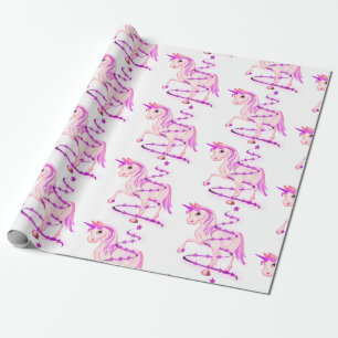 Unicorn Pink White Christmas Tree Cute Girl Wrapping Paper