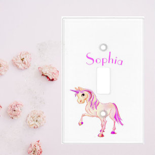 Unicorn Pink White Cute Girls Name Light Switch Cover