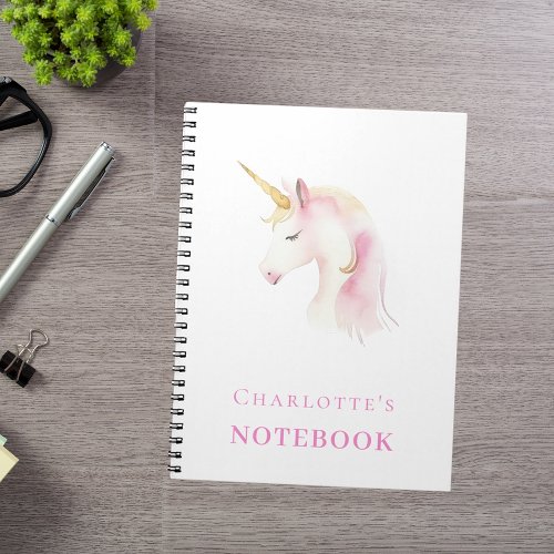 Unicorn pink white girl notebook