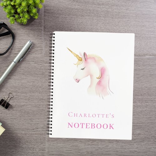 Unicorn pink white girl notebook