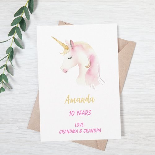 Unicorn pink white happy birthday card