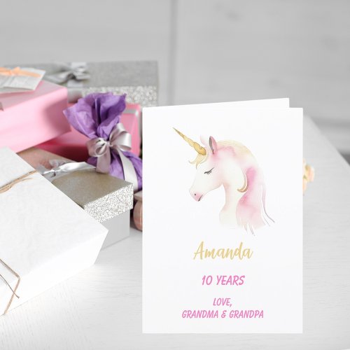 Unicorn pink white photo birthday card