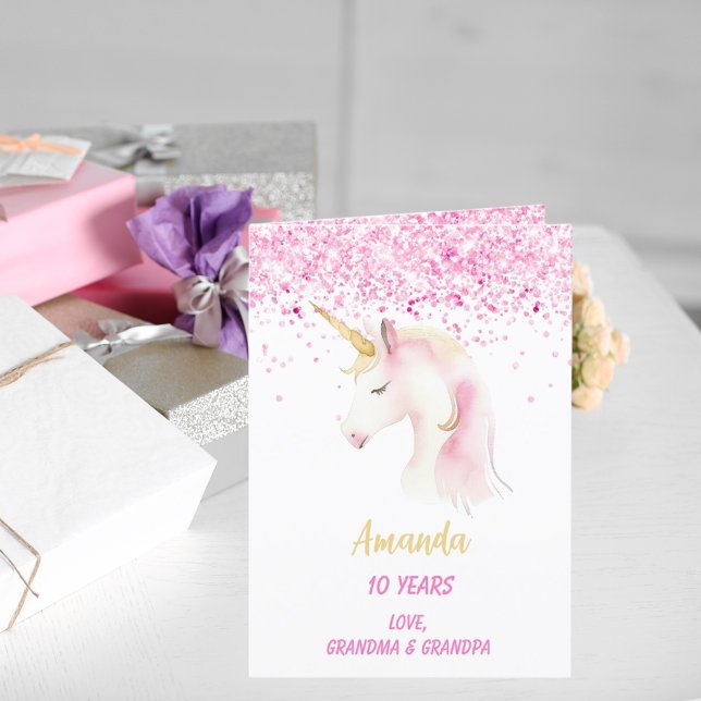 Unicorn pink white photo birthday card (Creator Uploaded)