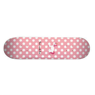 Unicorn pink white polka dots skateboard deck