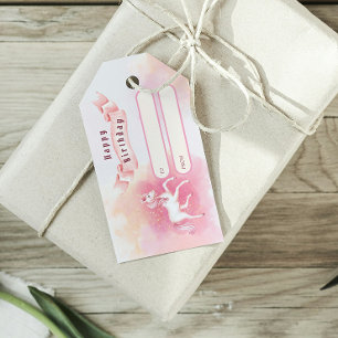 Unicorn Pink Yellow Glitter Watercolor Birthday Gift Tags