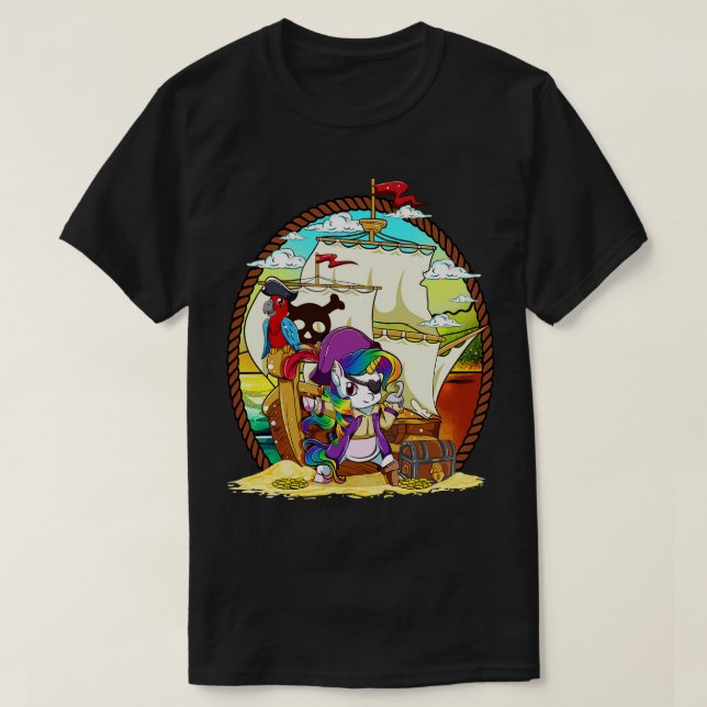 Unicorn Pirate Party Magical Ship Cute Girly T-Shirt (Design Front)