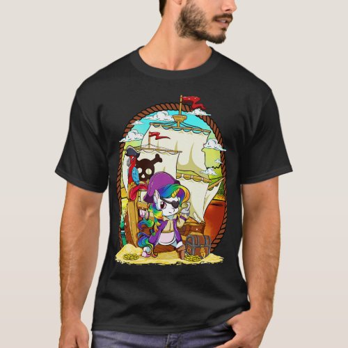 Unicorn Pirate Party Magical Ship Cute Girly T_Shirt