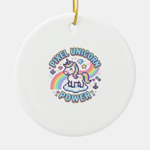 Unicorn Pixel Unicorn Power Graphic Design Product Ceramic Ornament