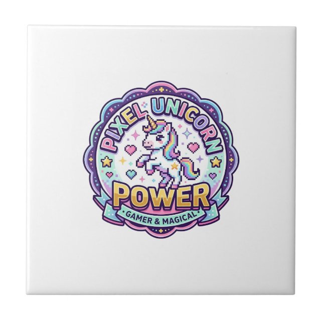 Unicorn Pixel Unicorn Power POD Ready Apparel Grap Ceramic Tile (Front)