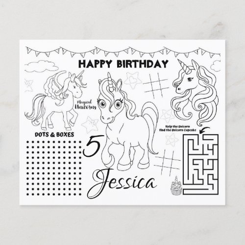 Unicorn placematsUnicorn activity  coloring page