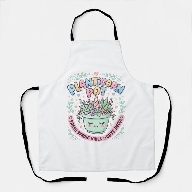 Unicorn Planticorn Pot Graphic Design Graphic Tee  Apron (Front)