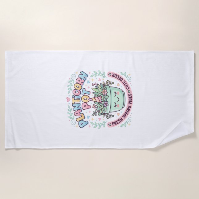 Unicorn Planticorn Pot Graphic Design Graphic Tee  Beach Towel (Front)