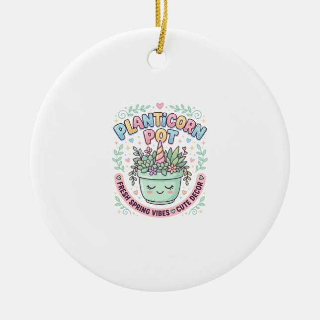 Unicorn Planticorn Pot Graphic Design Graphic Tee  Ceramic Ornament (Front)