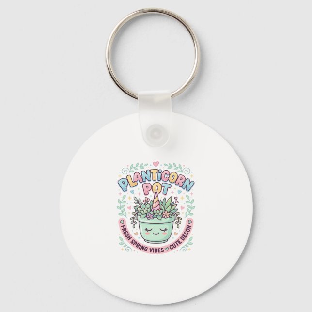 Unicorn Planticorn Pot Graphic Design Graphic Tee  Keychain (Front)